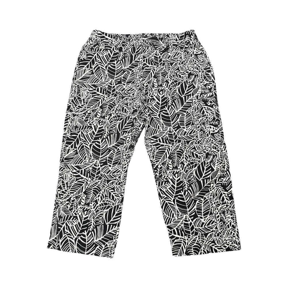 Briggs New York Womens Black White Tropical Leaf Print Cropped Pants Size 10